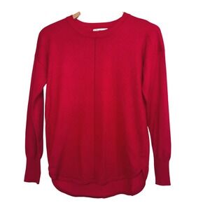 Max Studio Women's Sweater Cherry Red Long‎ Sleeve Crew Neck Festive Tunic XS